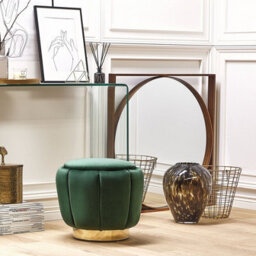 Beliani Green Velvet Pouffe With Gold Base - 43 X 37 Cm Round Footstool For Living Rooms And Bedrooms - thumbnail 1