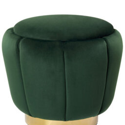 Beliani Green Velvet Pouffe With Gold Base - 43 X 37 Cm Round Footstool For Living Rooms And Bedrooms - thumbnail 3