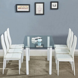 Dining Table Set Of 6 Glass Table With 6 Chairs Kitchen Dining Table With 6 White Leather Chairs Furniture Kosy Koala - thumbnail 3