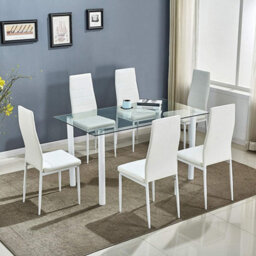 Dining Table Set Of 6 Glass Table With 6 Chairs Kitchen Dining Table With 6 White Leather Chairs Furniture Kosy Koala - thumbnail 1