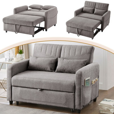 Btm Fold Out Sofa Bed, 2 Seater Sofa With Pull Out Design, Adjustable Backrest And Cotton Linen Fabric - image 1