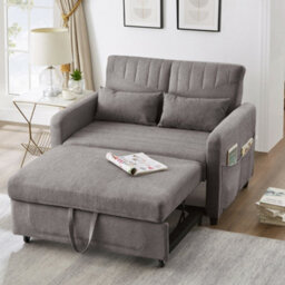 Btm Fold Out Sofa Bed, 2 Seater Sofa With Pull Out Design, Adjustable Backrest And Cotton Linen Fabric - thumbnail 9