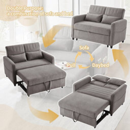 Btm Fold Out Sofa Bed, 2 Seater Sofa With Pull Out Design, Adjustable Backrest And Cotton Linen Fabric - thumbnail 6