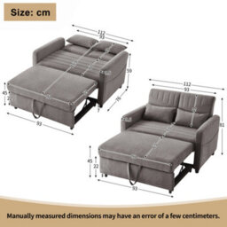 Btm Fold Out Sofa Bed, 2 Seater Sofa With Pull Out Design, Adjustable Backrest And Cotton Linen Fabric - thumbnail 4