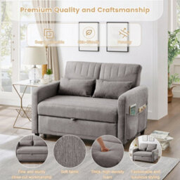 Btm Fold Out Sofa Bed, 2 Seater Sofa With Pull Out Design, Adjustable Backrest And Cotton Linen Fabric - thumbnail 5