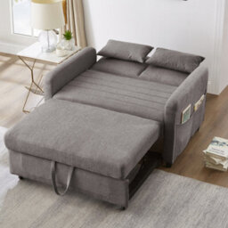 Btm Fold Out Sofa Bed, 2 Seater Sofa With Pull Out Design, Adjustable Backrest And Cotton Linen Fabric - thumbnail 2