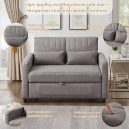 Btm Fold Out Sofa Bed, 2 Seater Sofa With Pull Out Design, Adjustable Backrest And Cotton Linen Fabric - thumbnail 3
