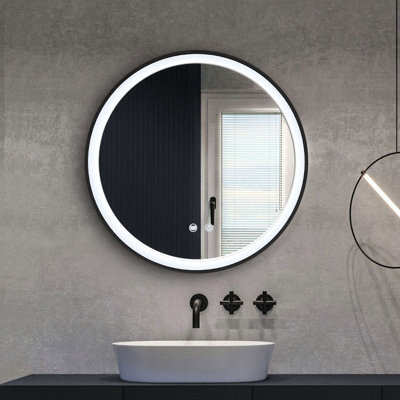 Living And Home Round Metal Framed Anti Fog Led Wall Bathroom Mirror 600mm Dia - image 1
