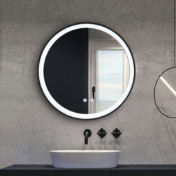 Living And Home Round Metal Framed Anti Fog Led Wall Bathroom Mirror 600mm Dia - thumbnail 1