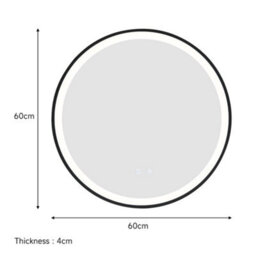 Living And Home Round Metal Framed Anti Fog Led Wall Bathroom Mirror 600mm Dia - thumbnail 5