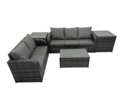 Fimous Outdoor Love Sofa 3 Seater Sofa Coffee Table Set Garden Rattan Furniture Set 5 Seater With 2 Side Tables Dark Grey - thumbnail 2