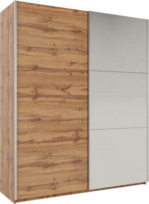 Arte Rodos 200Cm Sliding Mirror Door Wardrobe - Warm Oak Wotan With Chic Mirrored Accents - image 1