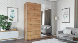 Arte Rodos 200Cm Sliding Mirror Door Wardrobe - Warm Oak Wotan With Chic Mirrored Accents - thumbnail 3