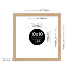 "10X10"" Oak Picture Frame - 10X10"" Square Frame With 7X7"" Mount For 10X10""/7X7"" Pictures Moderrn Style Thin Edge, 1 Pack" - thumbnail 2