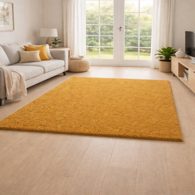 Uetian Gold Shaggy Rug 120X170 Cm Plush 5Cm Dense Pile Carpet For Bedroom Living Area - image 1