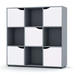 Urbn-Living Urbnliving 9 Cube Grey Wooden Bookcase Shelving Display Shelves Storage Unit Wood Shelf White Door - thumbnail 1