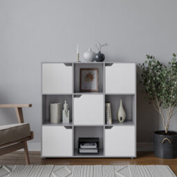 Urbn-Living Urbnliving 9 Cube Grey Wooden Bookcase Shelving Display Shelves Storage Unit Wood Shelf White Door - thumbnail 3