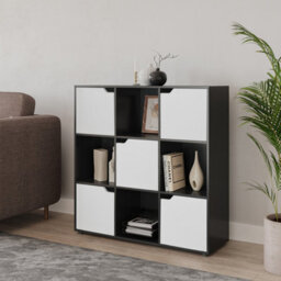 Urbn-Living Urbnliving 9 Cube Grey Wooden Bookcase Shelving Display Shelves Storage Unit Wood Shelf White Door - thumbnail 2