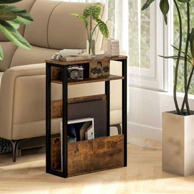 Industrial Narrow Bedside End Table & Storage Shelf Rustic Side Stand - image 1