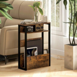 Industrial Narrow Bedside End Table & Storage Shelf Rustic Side Stand - thumbnail 1