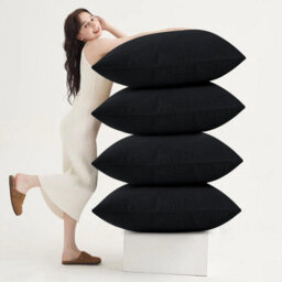 Ameha Luxury Stripe Velvet Crushed Cushion Covers Pack Of 4 Black Cushions 2 Pair Sofa Couch Cushion Protector - thumbnail 1