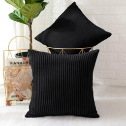 Ameha Luxury Stripe Velvet Crushed Cushion Covers Pack Of 4 Black Cushions 2 Pair Sofa Couch Cushion Protector - thumbnail 3