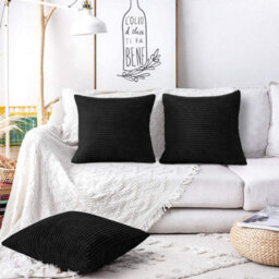 Ameha Luxury Stripe Velvet Crushed Cushion Covers Pack Of 4 Black Cushions 2 Pair Sofa Couch Cushion Protector - thumbnail 7