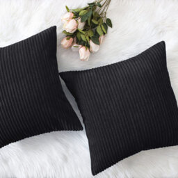 Ameha Luxury Stripe Velvet Crushed Cushion Covers Pack Of 4 Black Cushions 2 Pair Sofa Couch Cushion Protector - thumbnail 9