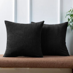 Ameha Luxury Stripe Velvet Crushed Cushion Covers Pack Of 4 Black Cushions 2 Pair Sofa Couch Cushion Protector - thumbnail 8