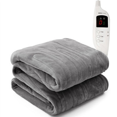 Monhouse Heated Throw - Electric Blanket - Digital Controller - 9Hr Timer, 9 Heat Settings - Single 130X160Cm - Grey - image 1