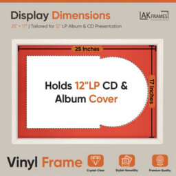 "AK Frames 25X17"" White Sleek Vinyl Record Frame With Poppy Red Mount For 12 Inch Lp Cover & Disc - Overlapped Design" - thumbnail 2