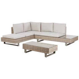 Beliani Garden Corner Sofa With Table 5 Seater Lanciano Right Hand Pe Rattan Off-White - thumbnail 5