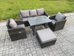 Fimous Rattan Wicker Garden Furniture Patio Conservatory Sofa Set With Dining Table Reclining Chair 3 Seater Sofa - thumbnail 2