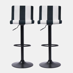 OHS Adjustable Bar Stools X 2 Velvet Swivel Seat Kitchen Chair, Black White - thumbnail 2