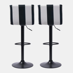 OHS Adjustable Bar Stools X 2 Velvet Swivel Seat Kitchen Chair, Black White - thumbnail 4