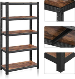 Songmics 5 Tier Shelving Unit, Industrial, Adjustable Storage Shelves, For Living Room, Kitchen, Garage, Rustic Brown And Black - thumbnail 5