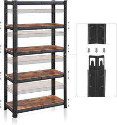 Songmics 5 Tier Shelving Unit, Industrial, Adjustable Storage Shelves, For Living Room, Kitchen, Garage, Rustic Brown And Black - thumbnail 6