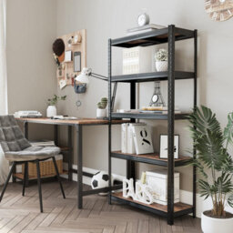 Songmics 5 Tier Shelving Unit, Industrial, Adjustable Storage Shelves, For Living Room, Kitchen, Garage, Rustic Brown And Black - thumbnail 3