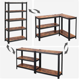 Songmics 5 Tier Shelving Unit, Industrial, Adjustable Storage Shelves, For Living Room, Kitchen, Garage, Rustic Brown And Black - thumbnail 7