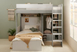 Flair Hampton L Shape Bunk Bed With Wardrobe White & Grey - thumbnail 2