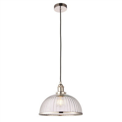Luminosa Lighting Luminosa Hansen 1 Light Pendant Bright Nickel, Ribbed Glass, E27