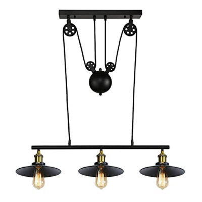 Industrial Black 3 Head Pendant Pipe Lighting Ceiling Light E27 Pendant With Metal Cone Shape Lampshade For Indoor - image 1