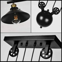 Industrial Black 3 Head Pendant Pipe Lighting Ceiling Light E27 Pendant With Metal Cone Shape Lampshade For Indoor - thumbnail 6