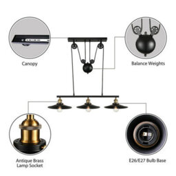 Industrial Black 3 Head Pendant Pipe Lighting Ceiling Light E27 Pendant With Metal Cone Shape Lampshade For Indoor - thumbnail 5