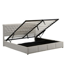 Matteo Super King Size Ottoman Bed Frame - Light Grey Fabric With Lift-Up Hydraulic Storage & Rivet Detail - thumbnail 7