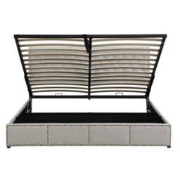 Matteo Super King Size Ottoman Bed Frame - Light Grey Fabric With Lift-Up Hydraulic Storage & Rivet Detail - thumbnail 9