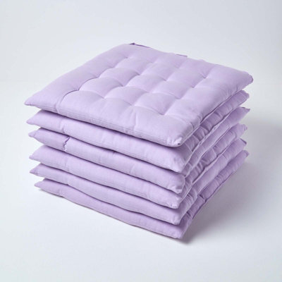 Homescapes Mauve Seat Pads 100% Cotton Chair Cushions 40X40 Cm, Set Of 6 Plain Chair Pads For Dining, Kitchen Garden Outdoor Use - image 1