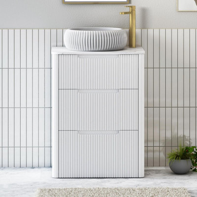 Royal Bathrooms Avenza 600mm Matt White Floor Standing Countertop Bathroom Vanity Unit 3 Drawer With Milan Basin - image 1