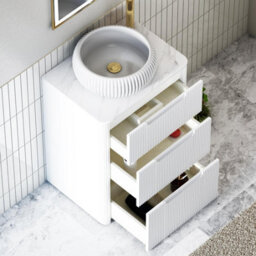 Royal Bathrooms Avenza 600mm Matt White Floor Standing Countertop Bathroom Vanity Unit 3 Drawer With Milan Basin - thumbnail 5