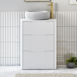 Royal Bathrooms Avenza 600mm Matt White Floor Standing Countertop Bathroom Vanity Unit 3 Drawer With Milan Basin - thumbnail 1